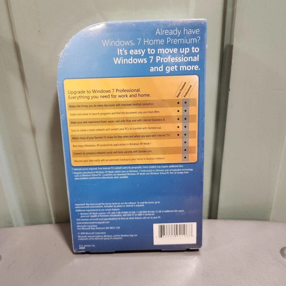 Microsoft Windows 7 Home Premium to Professional Anytime Upgrade PC‎ NEW SEALED